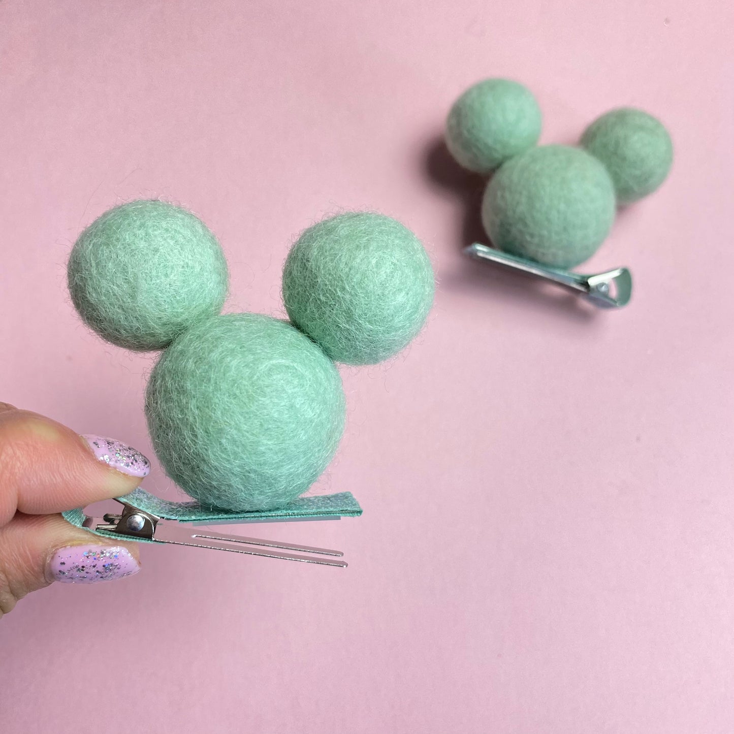 MINT- PomPom Clip on Mouse Ears SET