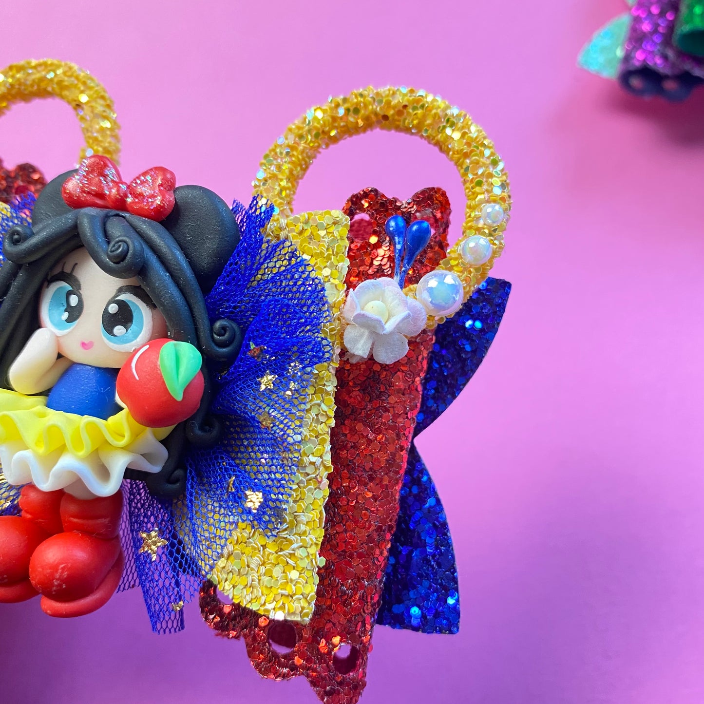 SNOW WHITE- Mouse ears princess Clay Hair bow