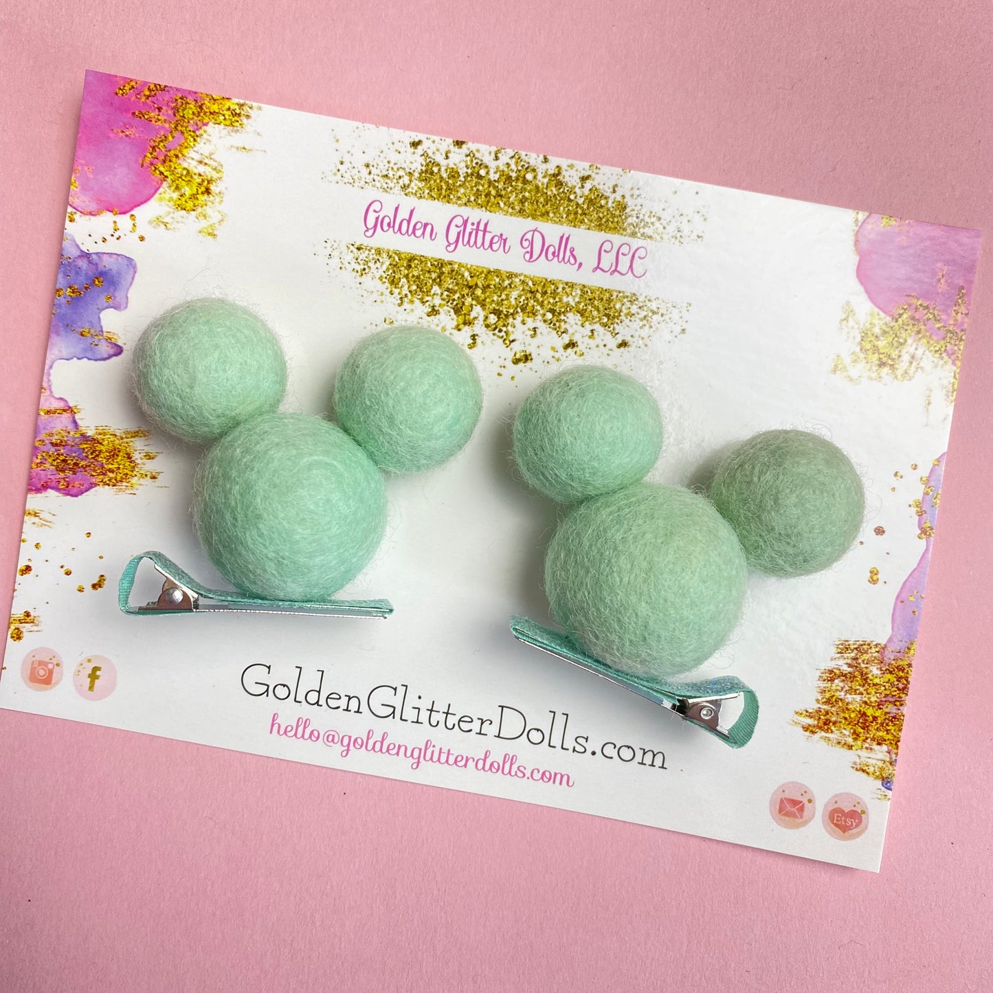 MINT- PomPom Clip on Mouse Ears SET