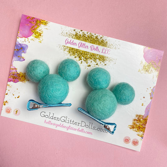 AQUA- PomPom Clip on Mouse Ears SET