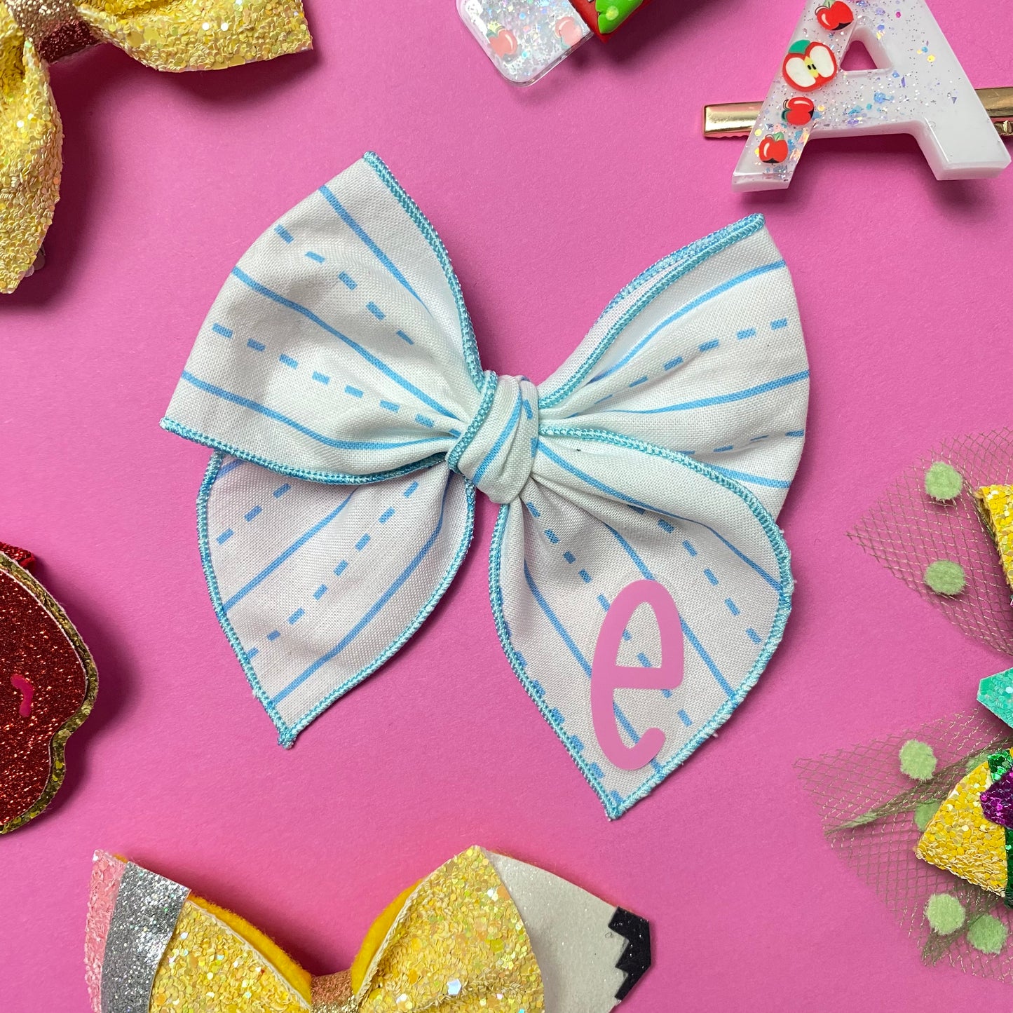 PERSONALIZED Notebook paper Fabric hair bow (4 Inch)