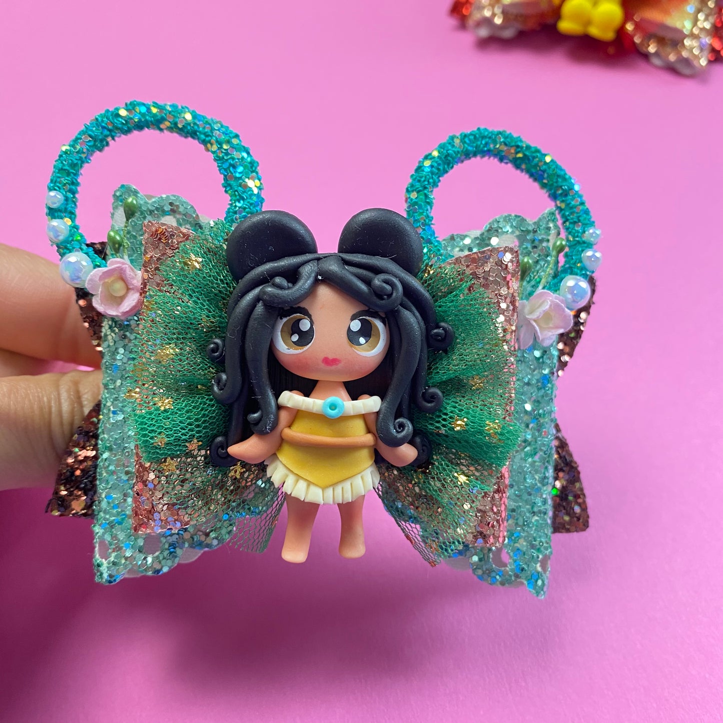 POCHAHONTAS- Mouse ears princess Clay Hair bow