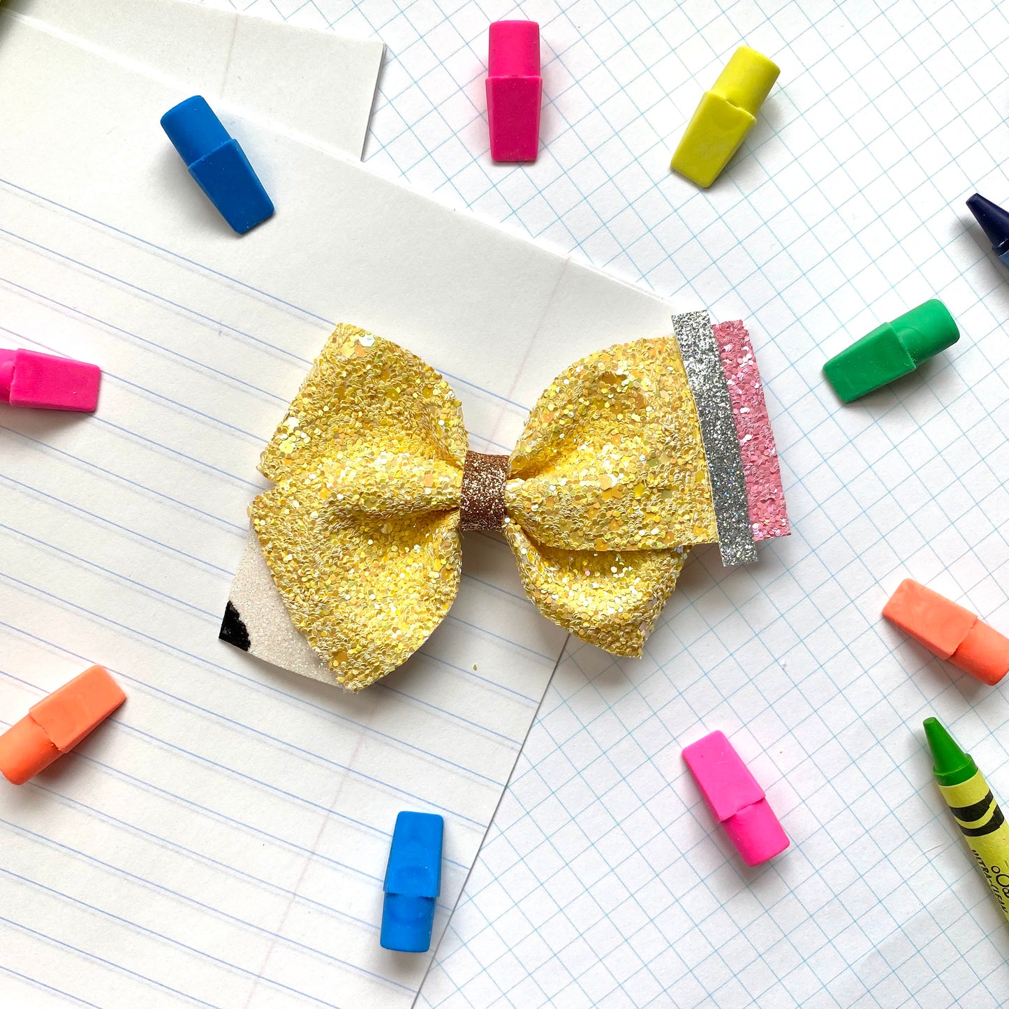 Pale Yellow Pencil glitter hair bow