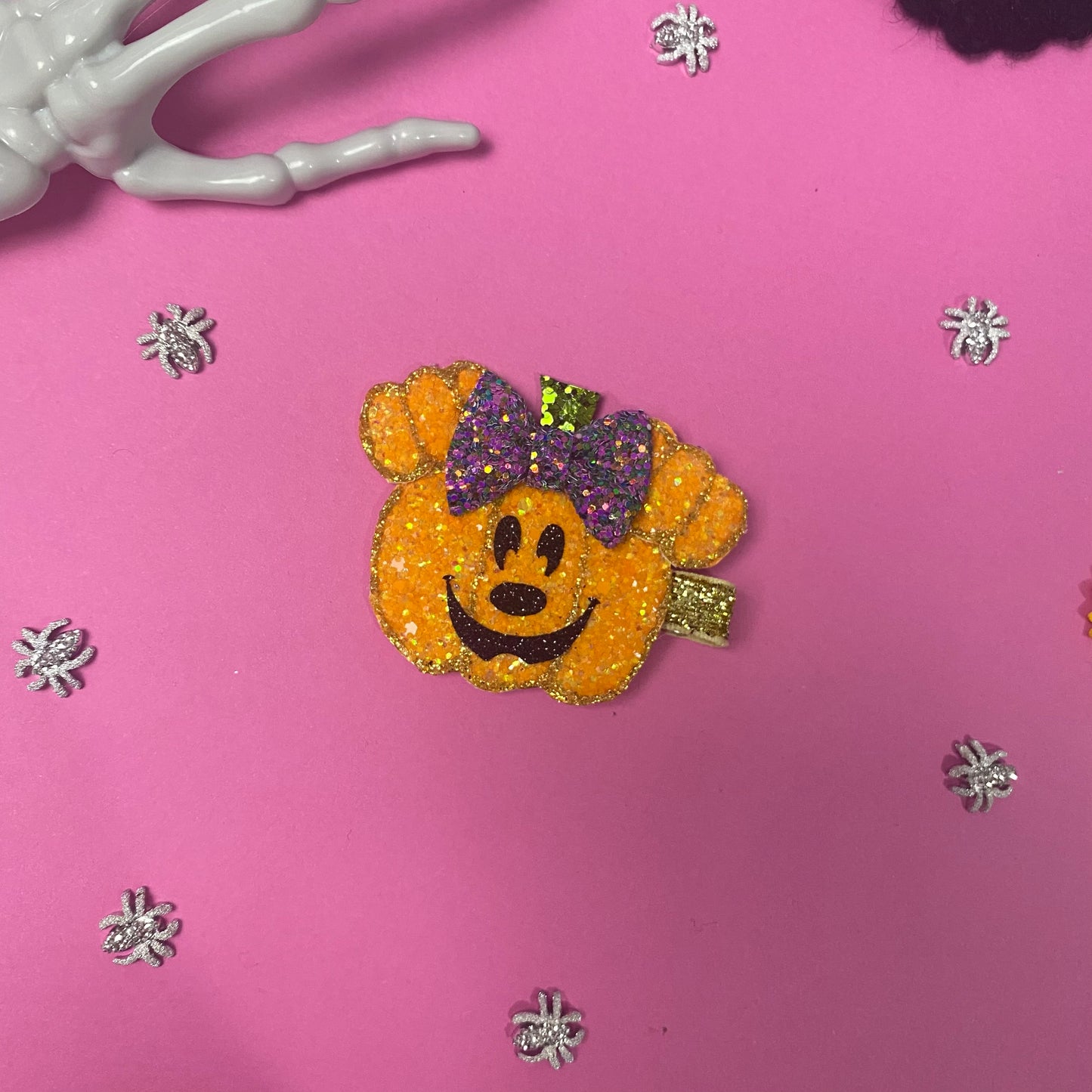 MOUSE PUMPKIN, glitter hair clip, (You Choose Hardware)