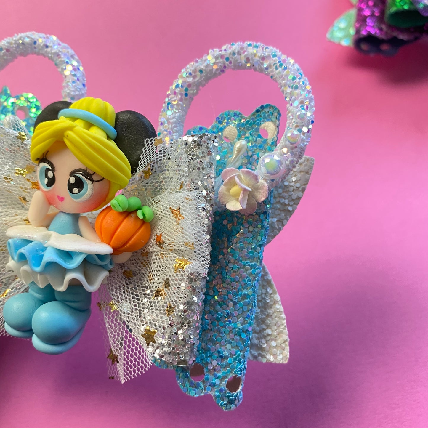 CINDERELLA- Mouse ears princess Clay Hair bow