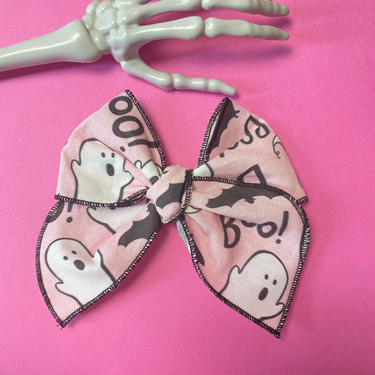 PINK GHOST, fabric bow, Halloween