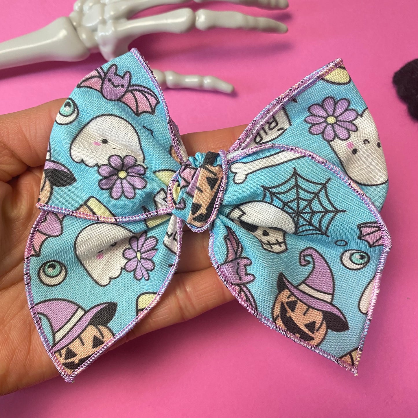 BLUE GHOSTS, fabric bow, Halloween