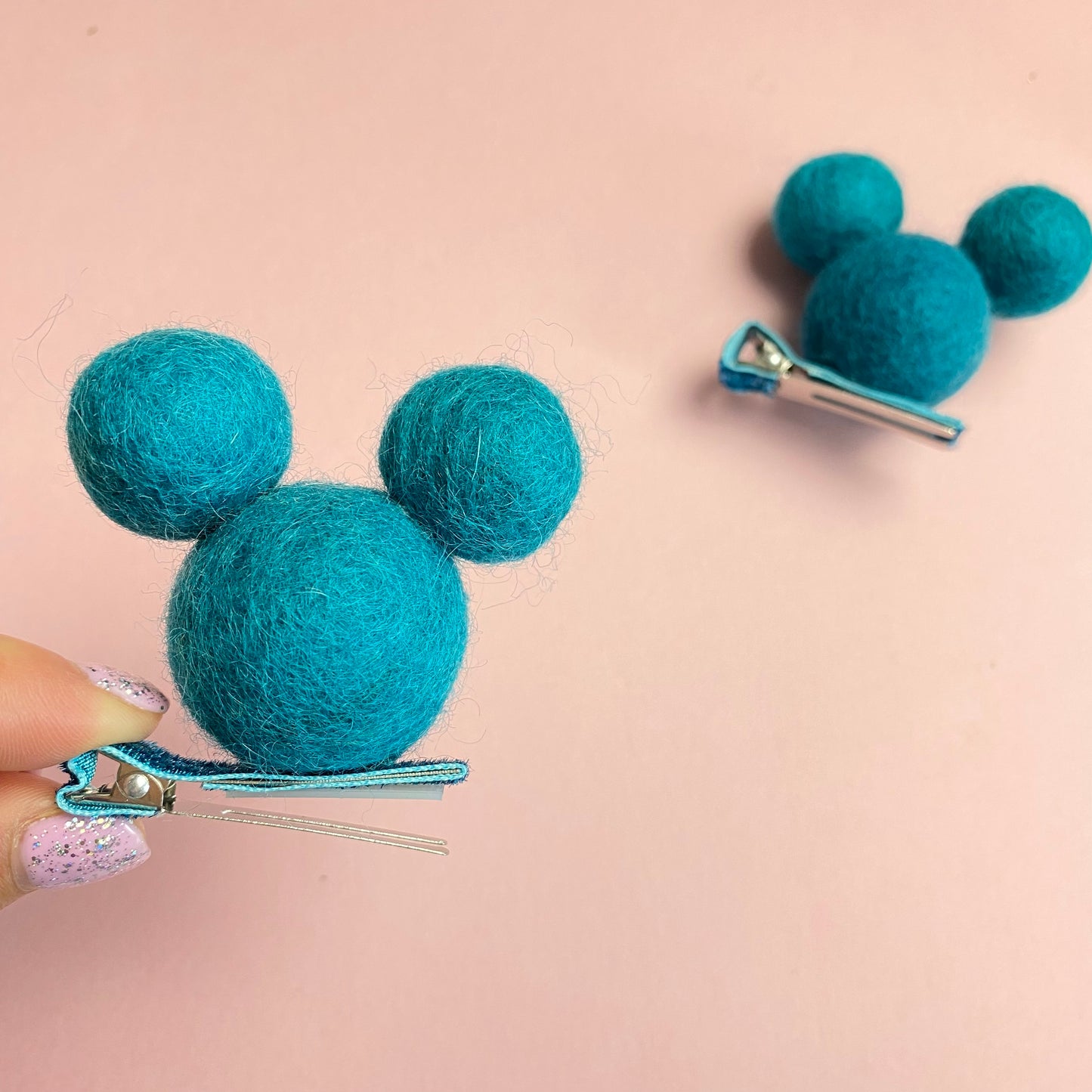 PEACOCK- PomPom Clip on Mouse Ears SET