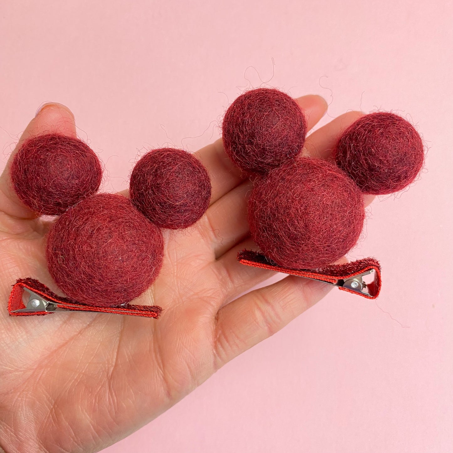 MAROON- PomPom Clip on Mouse Ears SET