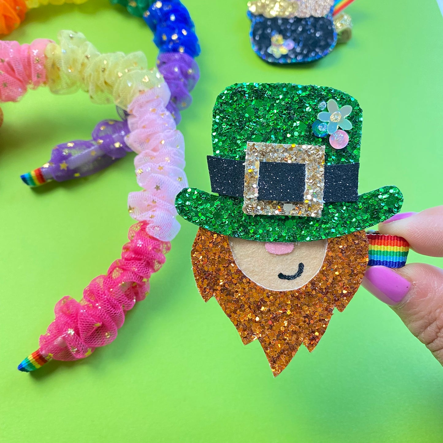 Leprechaun, St. Patrick- Glitter hair clip