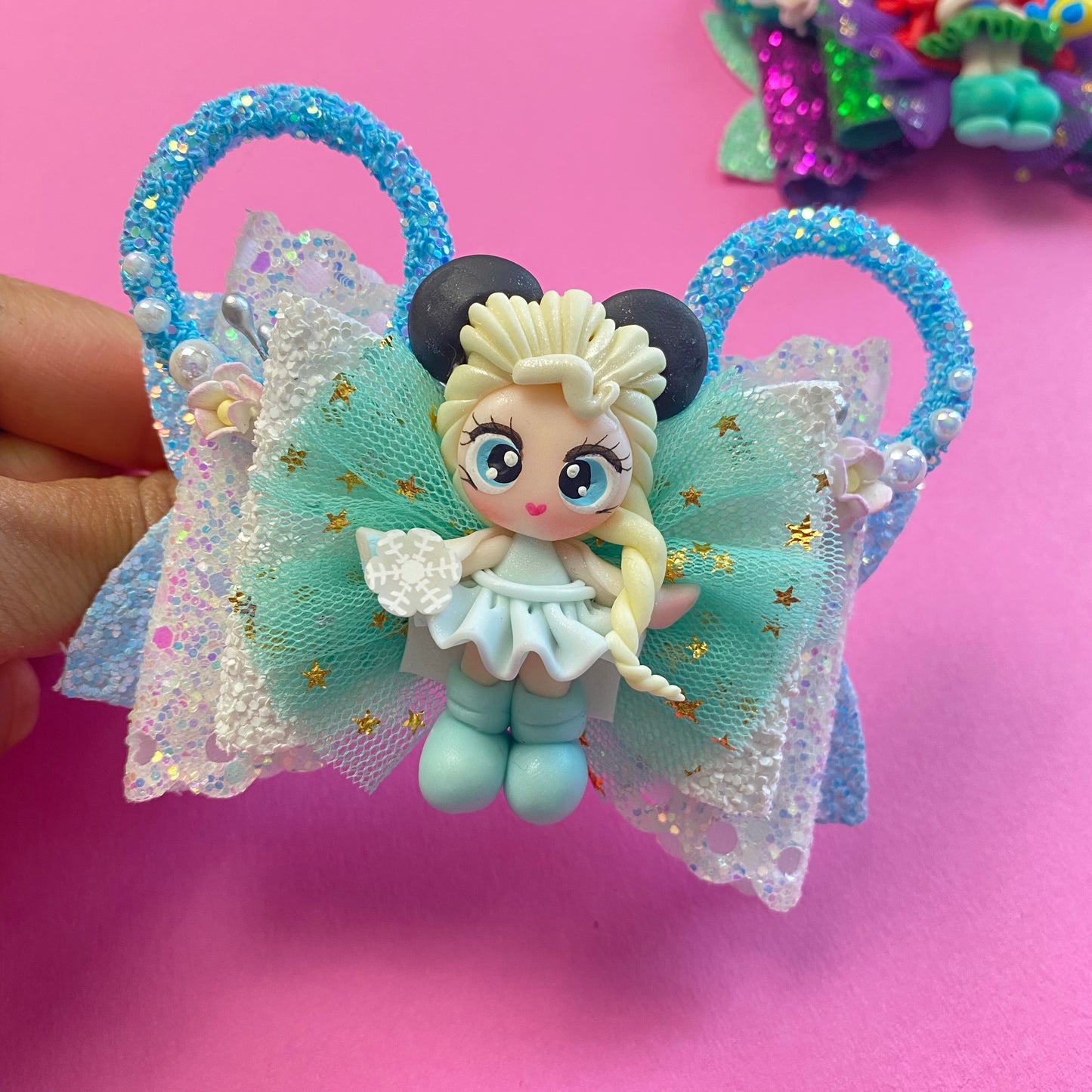 ELSA- Mouse ears princess Clay Hair bow