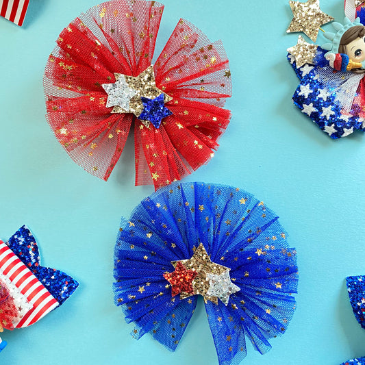 Tulle patriotic bow set (3 inch)