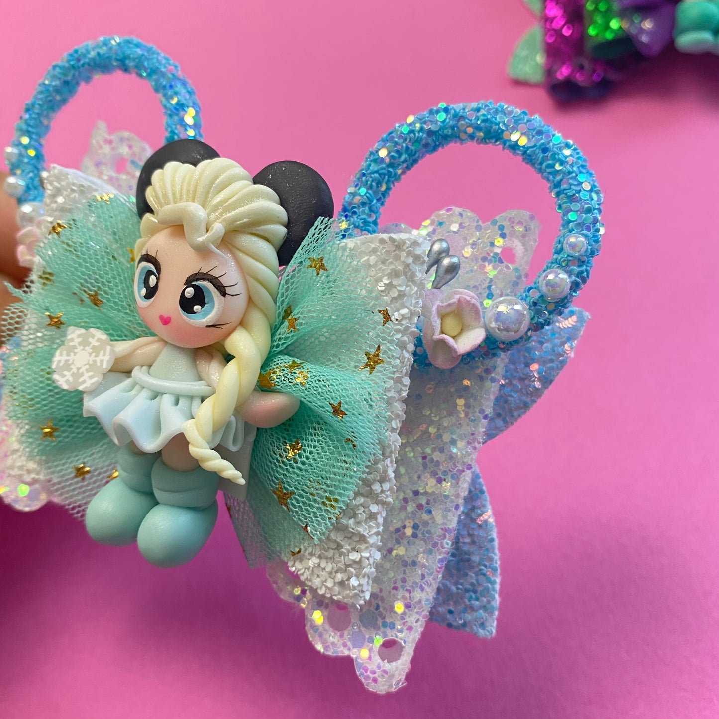 ELSA- Mouse ears princess Clay Hair bow