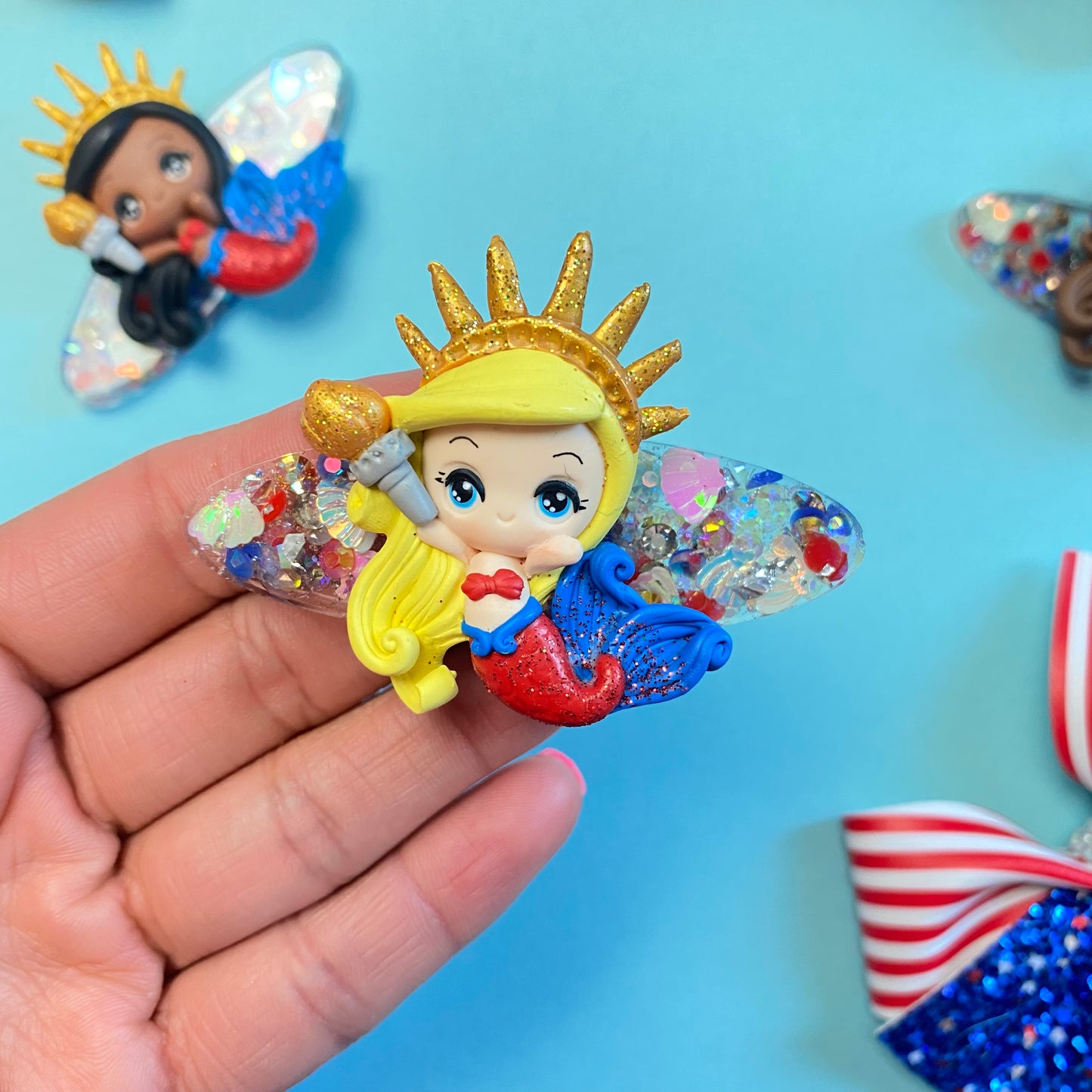 Liberty mermaid- Resin Clay Clip