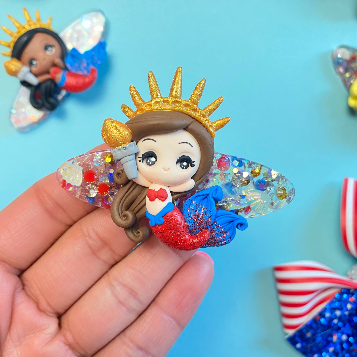 Liberty mermaid- Resin Clay Clip