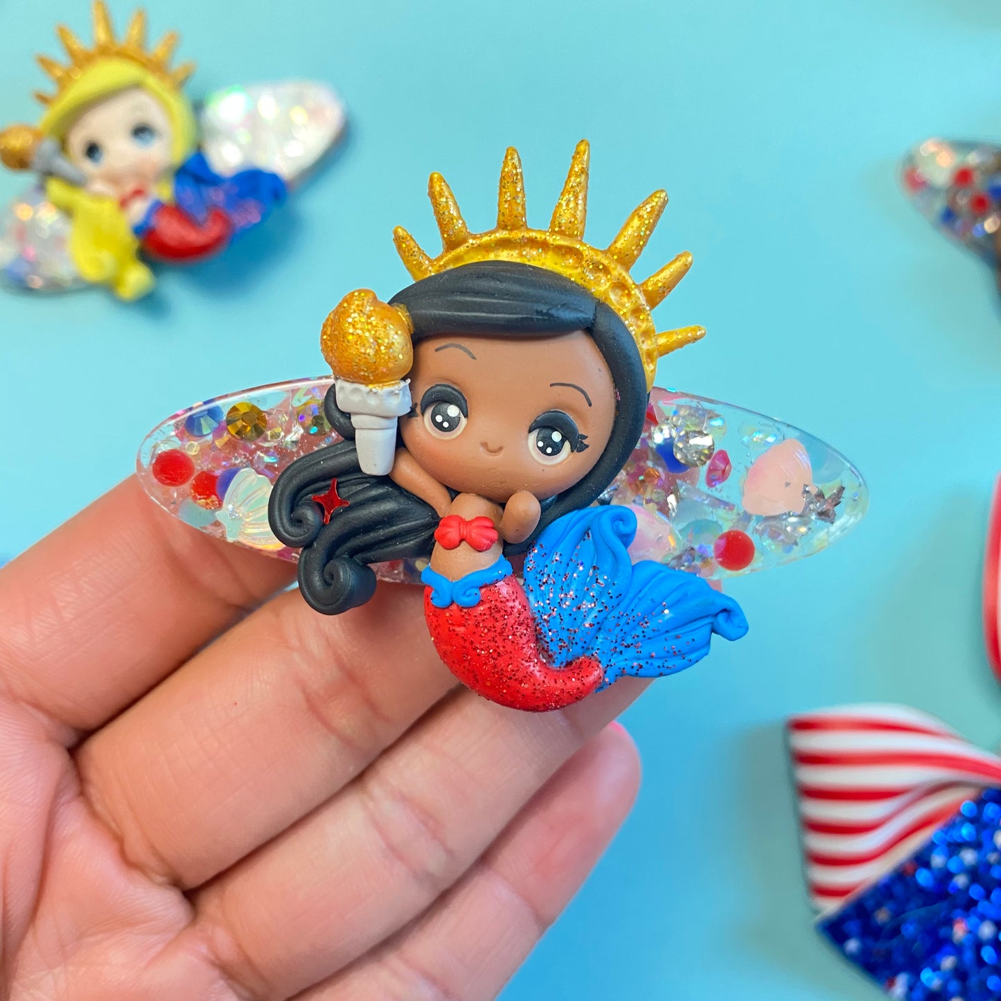 Liberty mermaid- Resin Clay Clip