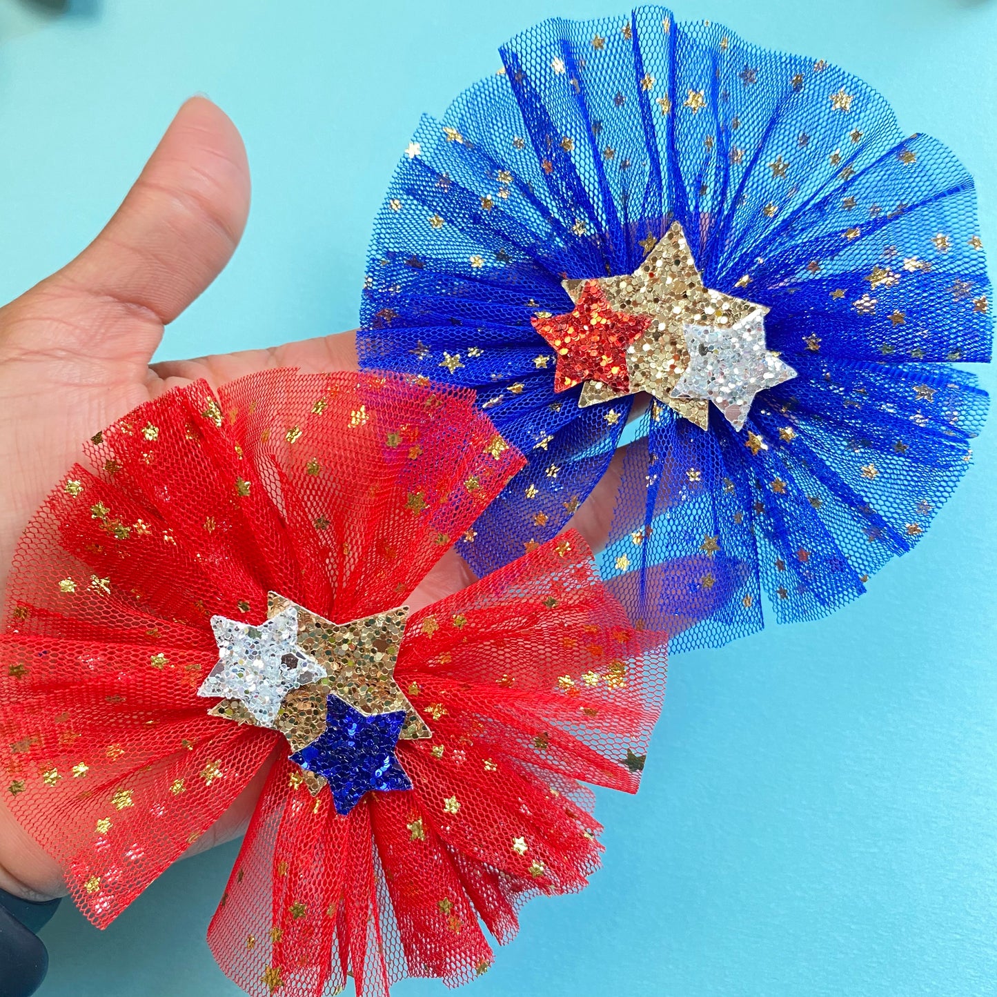 Tulle patriotic bow set (3 inch)