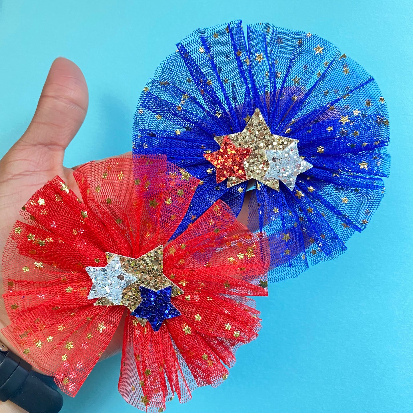 Tulle patriotic bow set (3 inch)